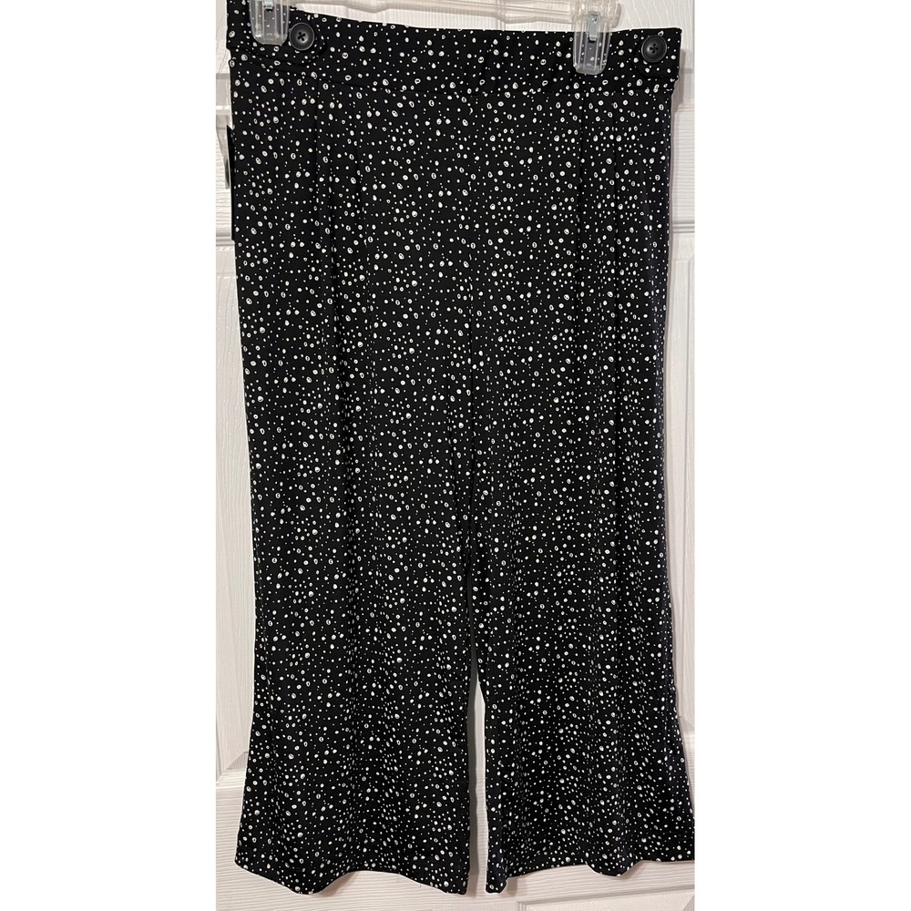 Robert Louis Womens XL Polka Dot Wide Leg Crop Pants Black White NWT‎